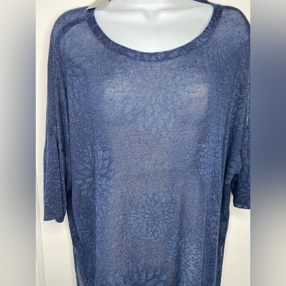 J JILL NWT Everyday Blum Linen Navy Blue Sheer Floral Oversized Tunic Top - Picture 2 of 5